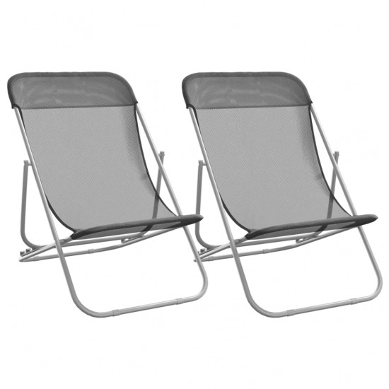 Paplūdimio kėdės, 2vnt., pilkos, tekstilenas ir plienas