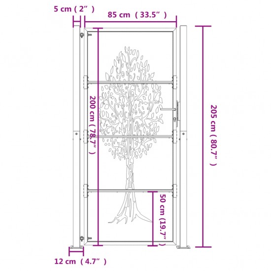 Sodo vartai, 105x205cm, corten plienas, medžio dizaino