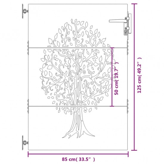 Sodo vartai, 85x125cm, corten plienas, medžio dizaino