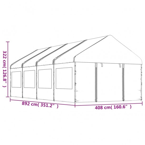 Pavėsinė su stogu, balta, 8,92x4,08x3,22m, polietilenas