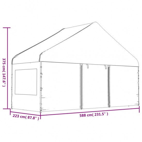 Pavėsinė su stogu, balta, 20,07x5,88x3,75m, polietilenas