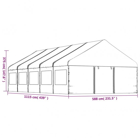 Pavėsinė su stogu, balta, 11,15x5,88x3,75m, polietilenas