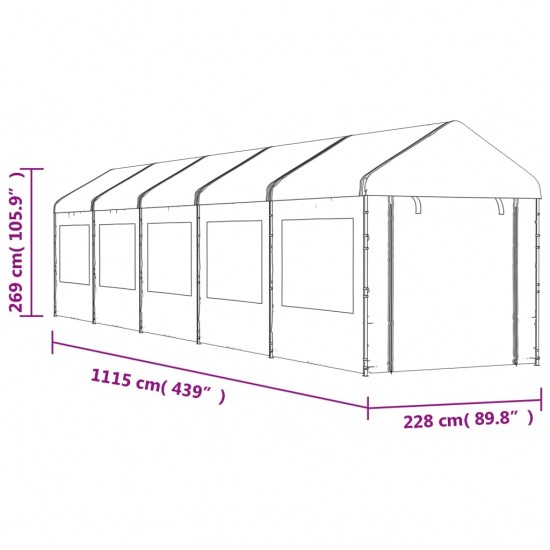 Pavėsinė su stogu, balta, 11,15x2,28x2,69m, polietilenas