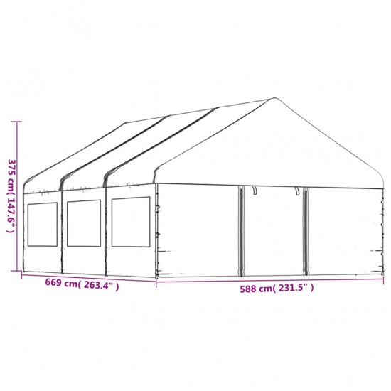 Pavėsinė su stogu, balta, 6,69x5,88x3,75m, polietilenas