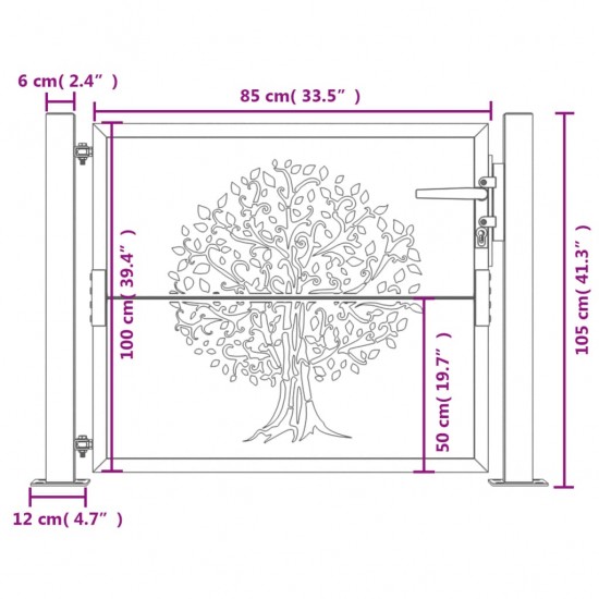 Sodo vartai, 105x105cm, corten plienas, medžio dizaino
