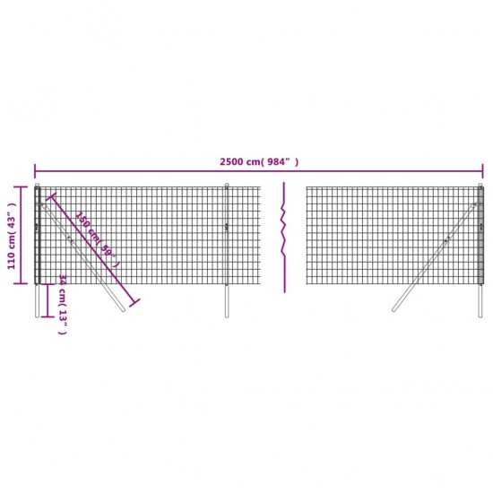 Vielinė tinklinė tvora, antracito, 1,1x25m, plienas
