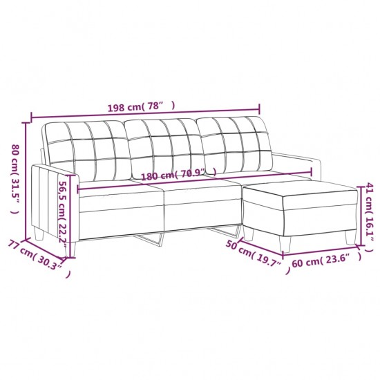 Trivietė sofa su pakoja, pilkos spalvos, 180cm, dirbtinė oda