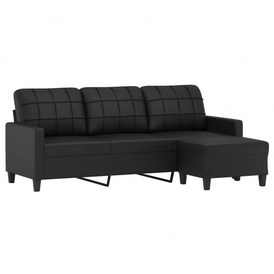 Trivietė sofa su pakoja, juodos spalvos, 180cm, dirbtinė oda