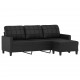 Trivietė sofa su pakoja, juodos spalvos, 180cm, dirbtinė oda