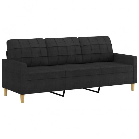 Trivietė sofa su pagalvėlėmis, juodos spalvos, 180cm, audinys