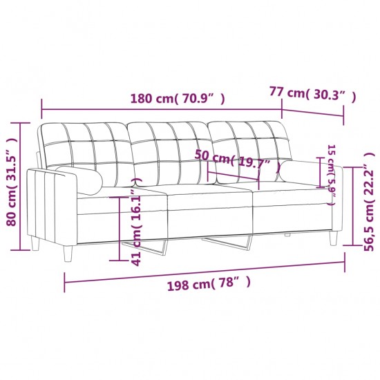 Trivietė sofa su pagalvėlėmis, juodos spalvos, 180cm, audinys