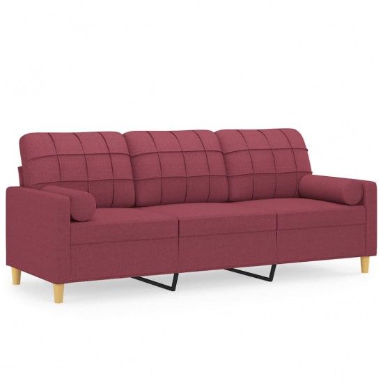 Trivietė sofa su pagalvėlėmis, raudonojo vyno, 180cm, audinys