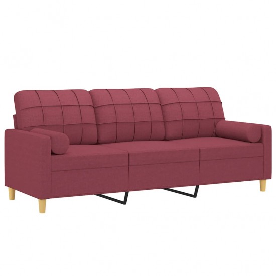 Trivietė sofa su pagalvėlėmis, raudonojo vyno, 180cm, audinys