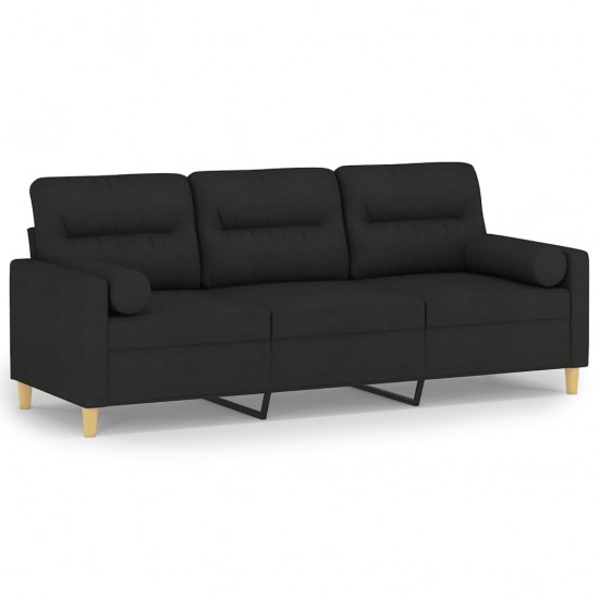 Trivietė sofa su pagalvėlėmis, juodos spalvos, 180cm, audinys