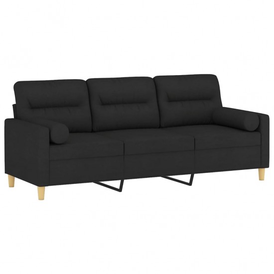 Trivietė sofa su pagalvėlėmis, juodos spalvos, 180cm, audinys