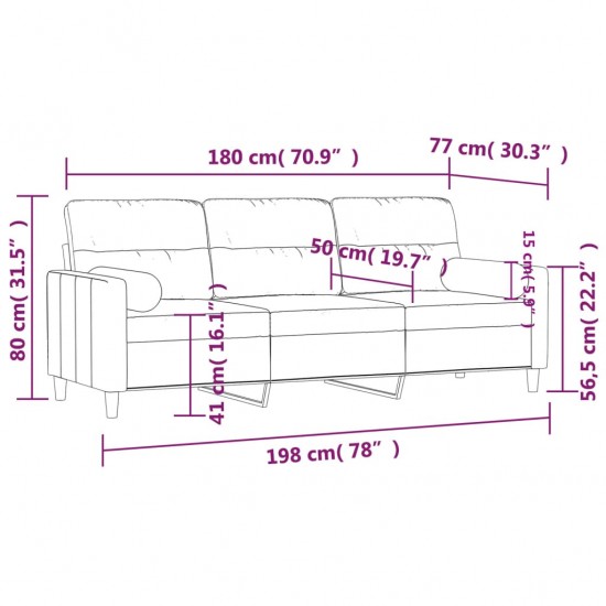 Trivietė sofa su pagalvėlėmis, juodos spalvos, 180cm, audinys