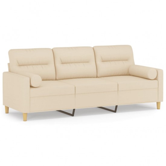 Trivietė sofa su pagalvėlėmis, kreminės spalvos, 180cm, audinys