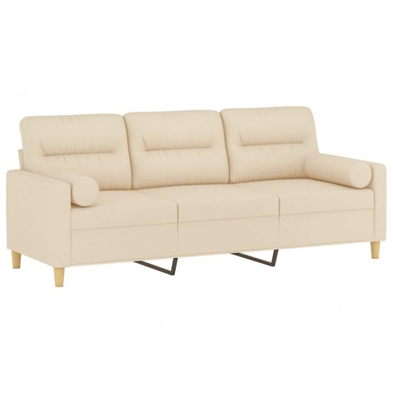 Trivietė sofa su pagalvėlėmis, kreminės spalvos, 180cm, audinys