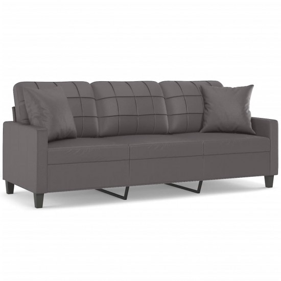 Trivietė sofa su pagalvėlėmis, pilka, 180cm, dirbtinė oda