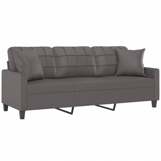 Trivietė sofa su pagalvėlėmis, pilka, 180cm, dirbtinė oda