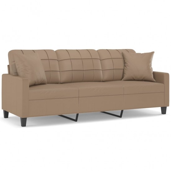 Trivietė sofa su pagalvėlėmis, kapučino, 180cm, dirbtinė oda