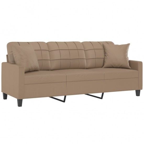 Trivietė sofa su pagalvėlėmis, kapučino, 180cm, dirbtinė oda