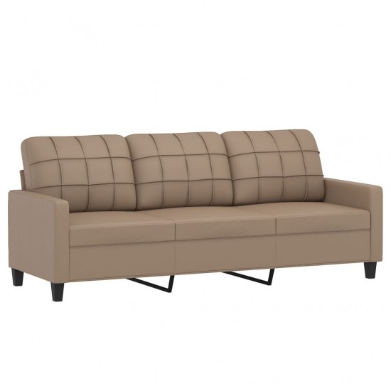 Trivietė sofa su pagalvėlėmis, kapučino, 180cm, dirbtinė oda