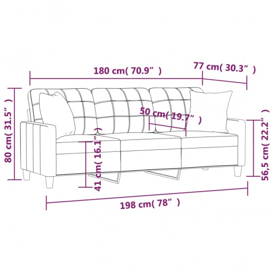 Trivietė sofa su pagalvėlėmis, kapučino, 180cm, dirbtinė oda