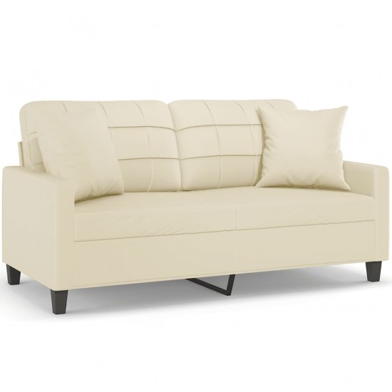 Dvivietė sofa su pagalvėlėmis, kreminė, 140cm, dirbtinė oda