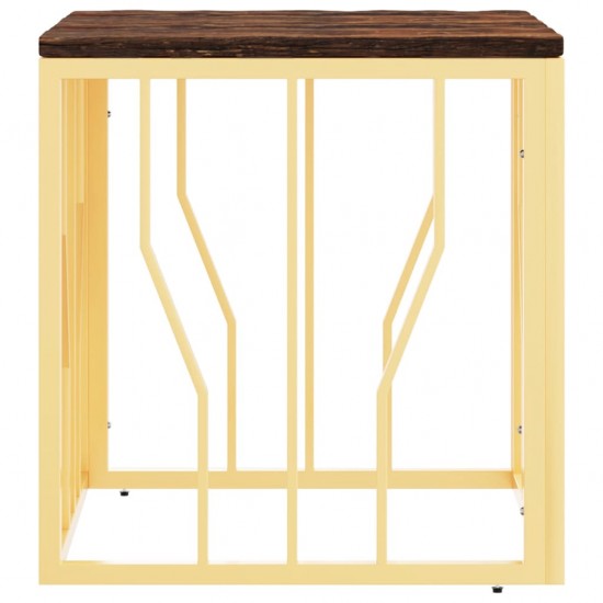 Kavos staliukas, auksinis, plienas ir perdirbta mediena
