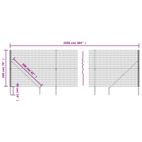 Vielinė tinklinė tvora su smaigais, antracito spalvos, 2x25m