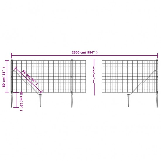 Vielinė tinklinė tvora su smaigais, antracito spalvos, 0,8x25m