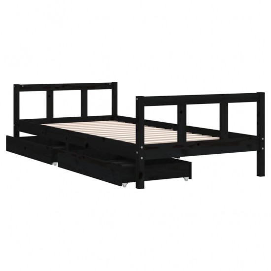 Vaikiškos lovos rėmas su stalčiais, juodas, 90x200cm, pušis