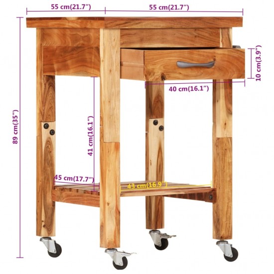 Virtuvės vežimėlis, 55x55x89cm, akacijos medienos masyvas