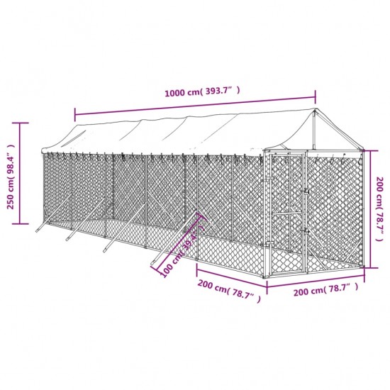 Lauko voljeras šunims su stogu, sidabrinis, 2x10x2,5m, plienas