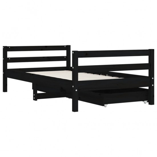 Vaikiškos lovos rėmas su stalčiais, juodas, 80x160cm, pušis