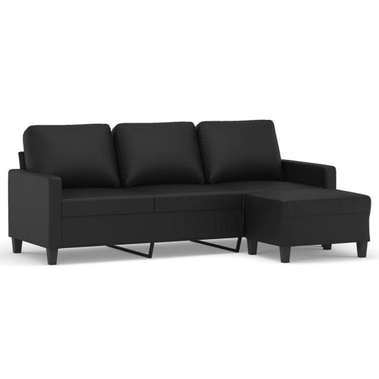 Trivietė sofa su pakoja, juodos spalvos, 180cm, dirbtinė oda