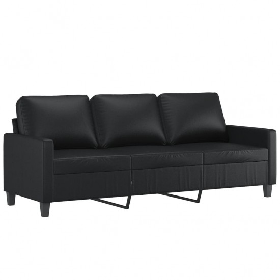 Trivietė sofa su pakoja, juodos spalvos, 180cm, dirbtinė oda