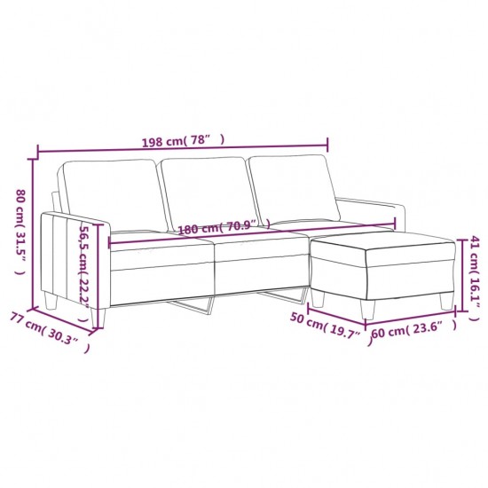 Trivietė sofa su pakoja, pilkos spalvos, 180cm, dirbtinė oda