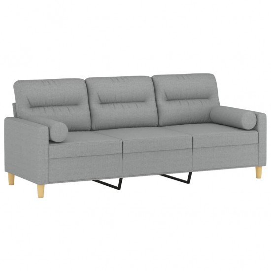 Trivietė sofa su pagalvėlėmis, šviesiai pilka, 180cm, audinys