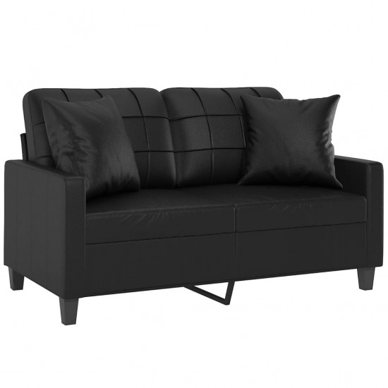 Dvivietė sofa su pagalvėlėmis, juoda, 120cm, dirbtinė oda