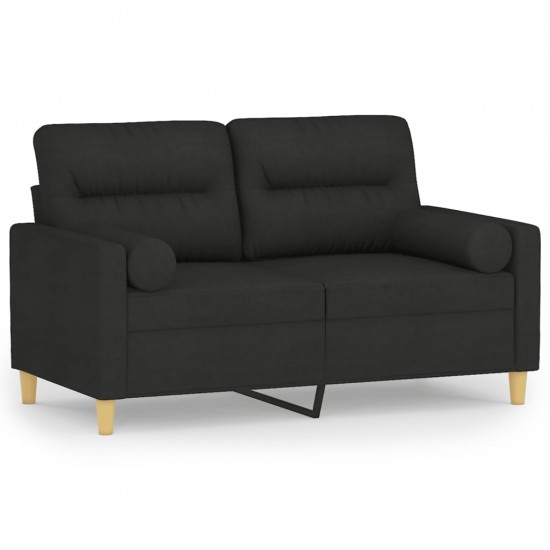 Dvivietė sofa su pagalvėlėmis, juodos spalvos, 120cm, audinys