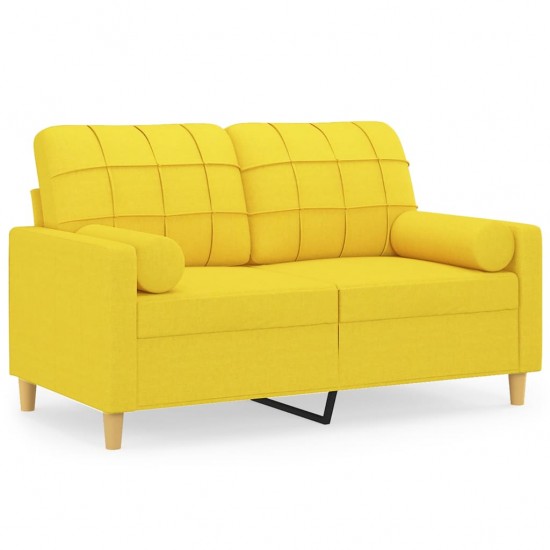 Dvivietė sofa su pagalvėlėmis, šviesiai geltona, 120cm, audinys