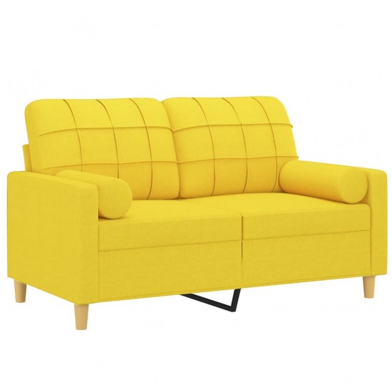 Dvivietė sofa su pagalvėlėmis, šviesiai geltona, 120cm, audinys