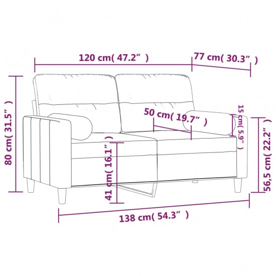 Dvivietė sofa su pagalvėlėmis, kreminės spalvos, 120cm, audinys