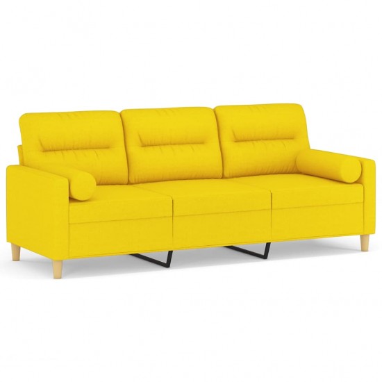 Trivietė sofa su pagalvėlėmis, šviesiai geltona, 180cm, audinys