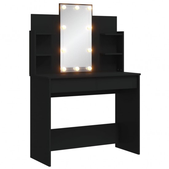 Kosmetinis staliukas su LED lemputėmis, juodas, 96x40x142cm