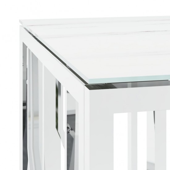 Kavos staliukas, sidabrinis, 110x45x45cm, plienas ir stiklas