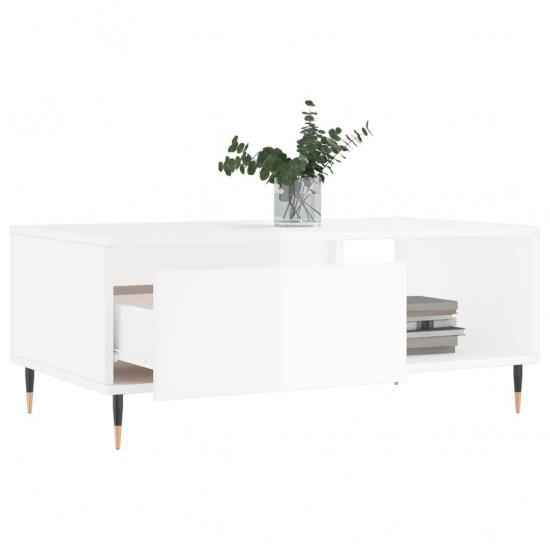Kavos staliukas, baltas, 90x50x36,5cm, mediena, blizgus