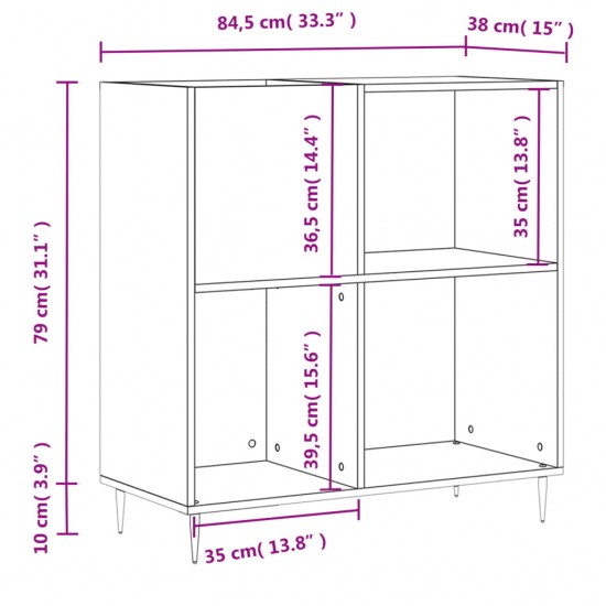 Vinilinių plokštelių spintelė, betono, 84,5x38x89cm, mediena